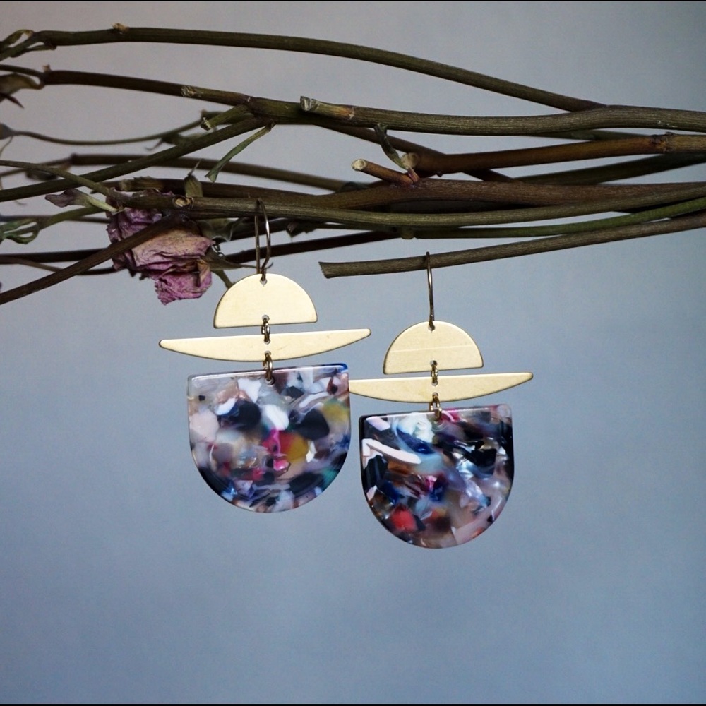 CUMBIA Handmade Brass & Acetate Confetti Earrings